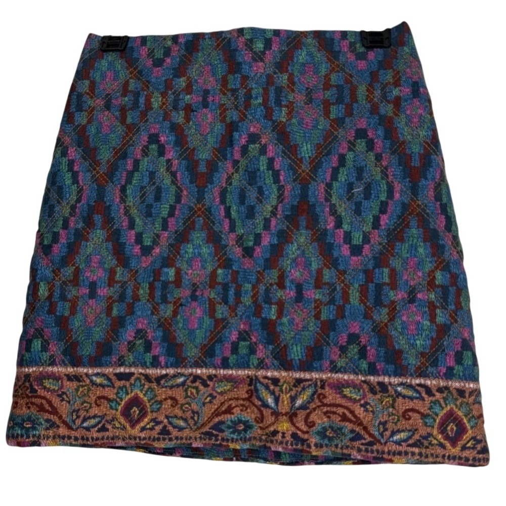 Farm Rio Geometric Diamond Tapestry Mini Skirt Bold Floral Print Border XS NWOT